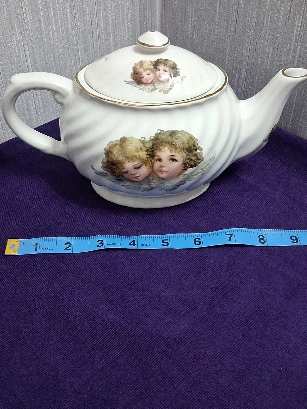 Vintage Staffordshire Cherub Angels English Teapot Fine China Gold Trim